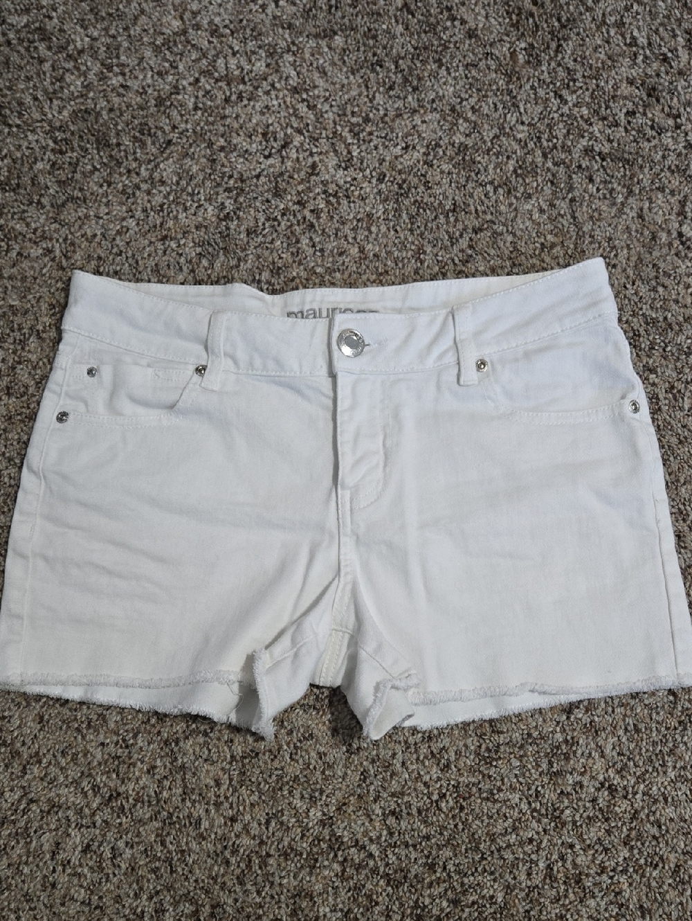 Maurices White Denim Jean Shorts with Frayed Hem